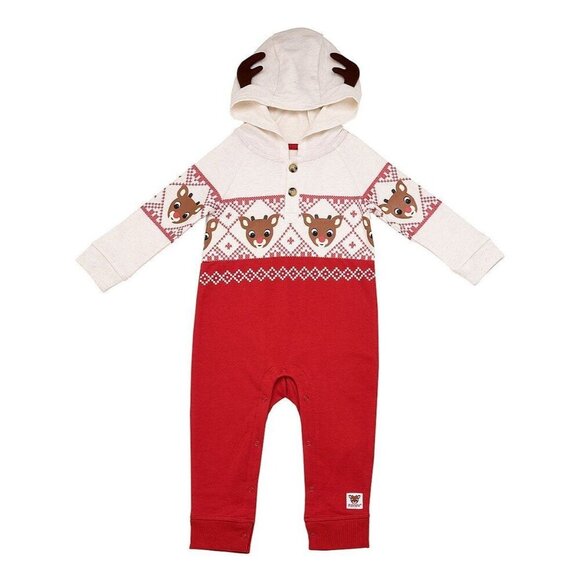 RUDOLPH Boys 9 Months Red & White Rudolph Hooded Playsuit Outfit NWT 9M - Picture 1 of 1
